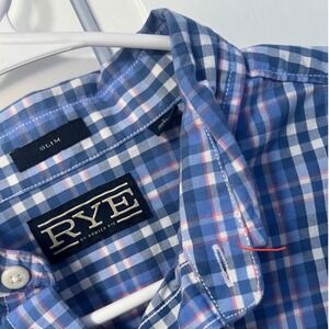 Rye by Hawker Rye Mens Slim Fit Plaid Button Down Shirt Blue White Large L